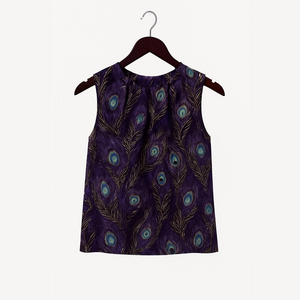 Tory Burch Purple and Blue Feather Print Blouse